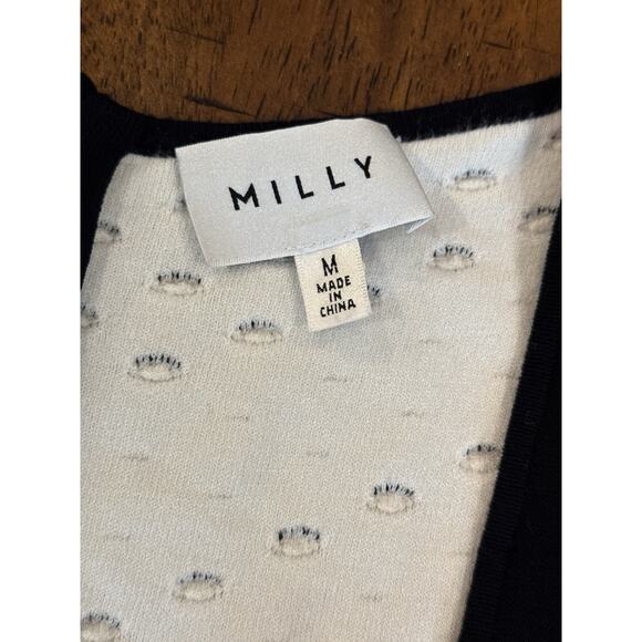 Milly Pointelle Knit Sweater Dress M Black White Fit & Flare Scoop Neck $395 - Picture 6 of 14